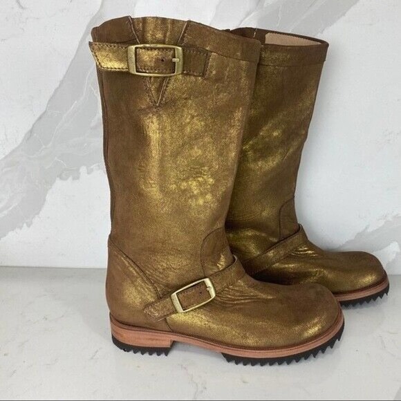 Jim Barnier Engineer Buckle Boot Gold Distress NWT Size 8 - Picture 2 of 8